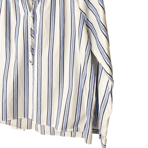J Crew Blue White Striped Ruffle Peasant Blouse Medium - Picture 3 of 6